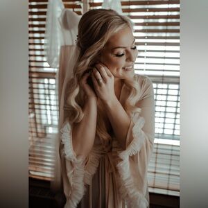 Bridal robe, soft taupe tone, size medium, with belt